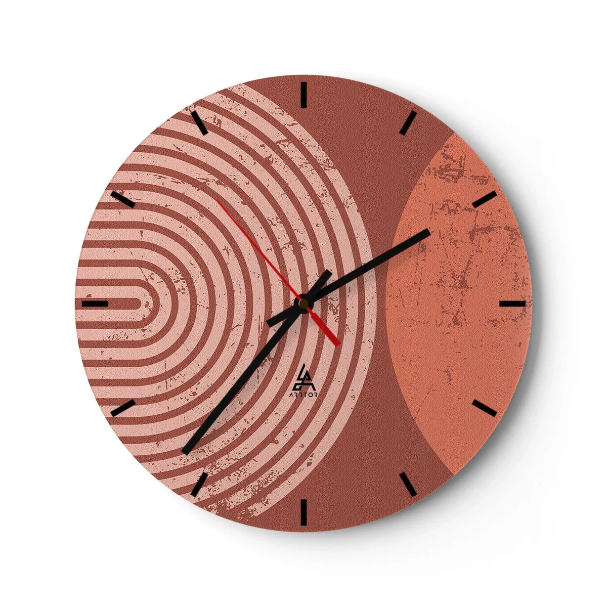 Nástenné hodiny - Geometria kruhov v odtieňoch terakoty a ružovej - 30x30cm - Blízky vzťah - Moderná nástenná dekorácia do obývacej izby, kuchyne a spálne ARTTOR