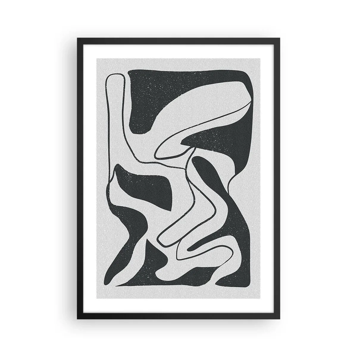 Plagát v čiernom ráme - Čiernobiela abstrakcia s organickými tvarmi - 50x70cm - Abstraktná hra v labyrinte - Moderná nástenná dekorácia do obývacej izby a spálne ARTTOR