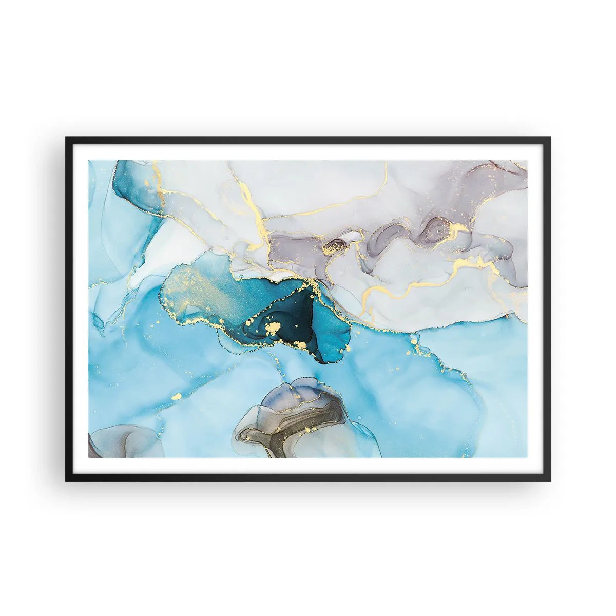 Plagát v čiernom ráme - Štúdia o stretnutí šedej a tyrkysovej - 100x70 cm
