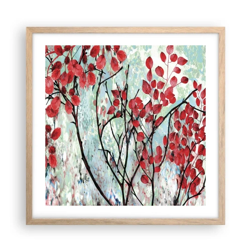Plagát v ráme zo svetlého duba - Strom v šarlátovej - 50x50 cm