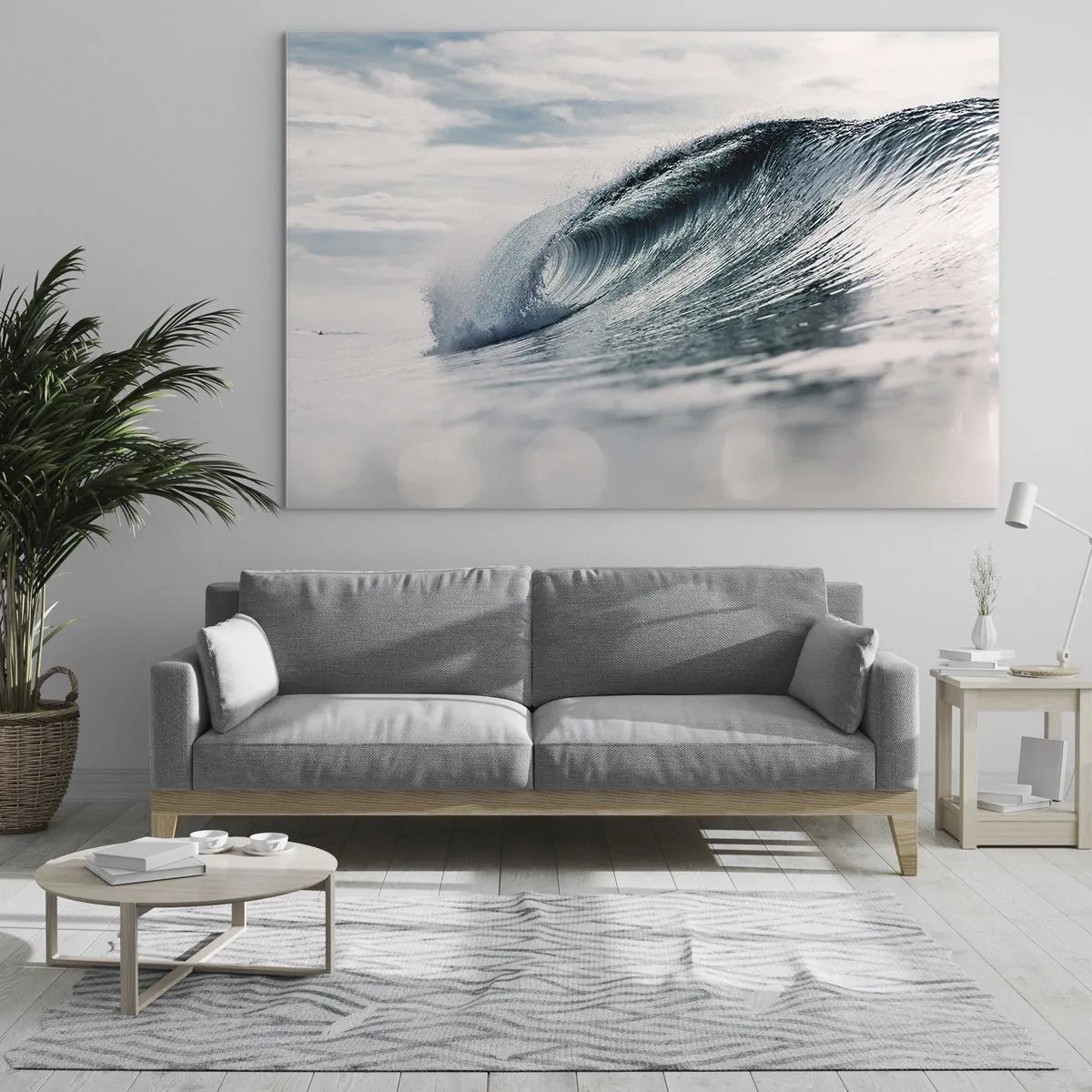 Obraz na skle - Silná oceánska vlna v slnečných lúčoch - 70x50cm - Vodná špička - Moderná nástenná dekorácia do obývacej izby a spálne ARTTOR