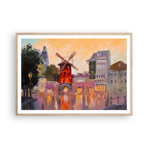 Plagát v ráme zo svetlého duba - Parížske ikony – Moulin Rouge - 100x70 cm