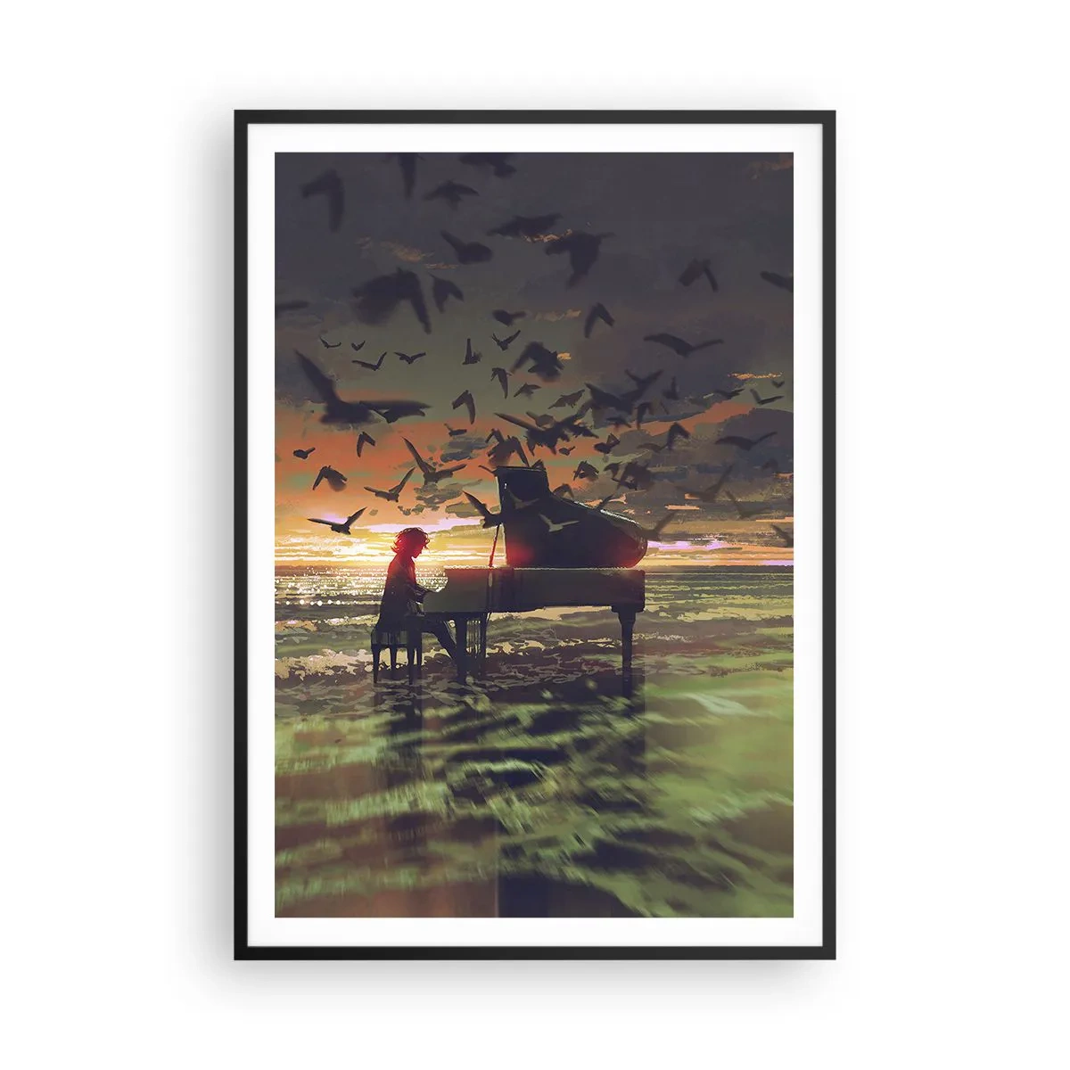 Plagát v čiernom ráme - Koncert na piano a vlny - 70x100 cm
