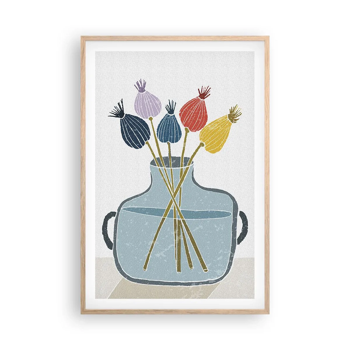 Plagát v ráme zo svetlého duba - Makové kvety - 61x91 cm