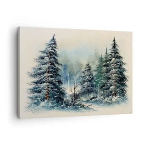 Obraz na plátne - Zimná krajina so zasneženými stromami - 70x50cm - Pripravenie na Vianoce - Moderná nástenná dekorácia do obývacej izby a spálne ARTTOR