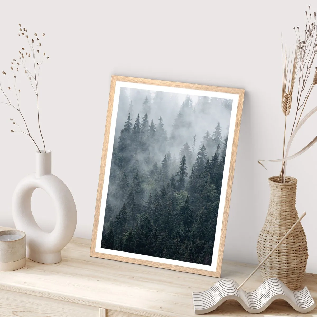 Plagát v ráme zo svetlého duba - Lesné svitania - 61x91 cm