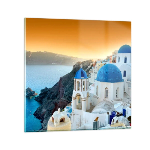 Obraz na skle - Santorini - v náruči skál - 30x30 cm