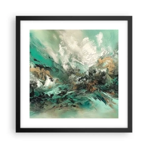 Plagát v čiernom ráme - Smaragdovočierne vlnobitie - 40x40 cm