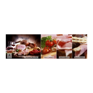 Vzorka samolepiacej fototapety Deluxe Sticker - Kulinárne snívanie s karafou - Gastronómia, Mäso, Paradajky - 100x30 cm