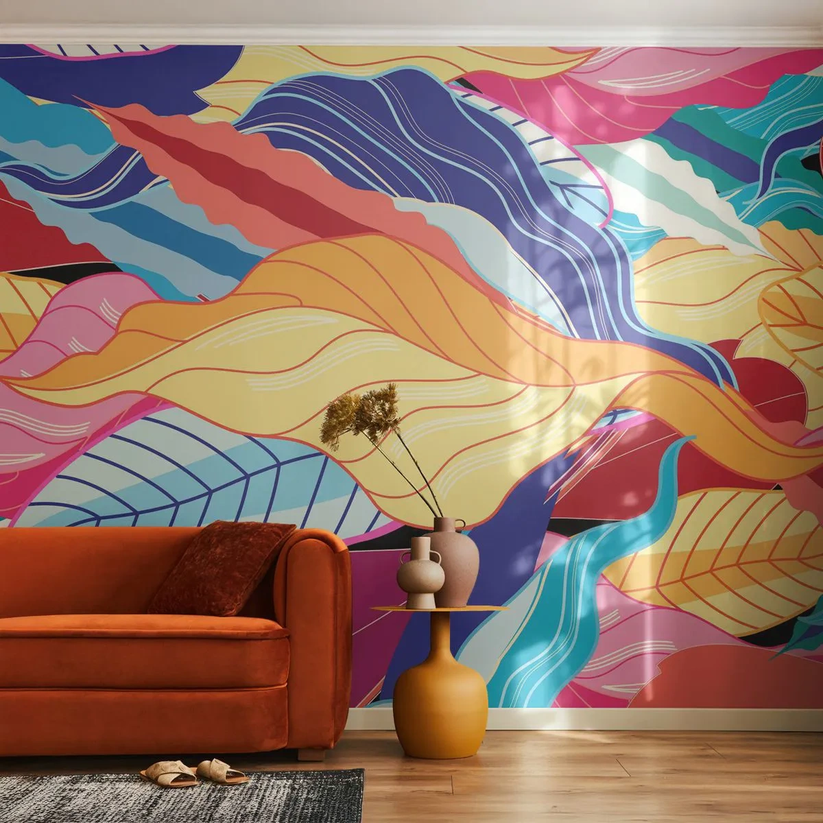 Fototapeta Premium Canvas - Farebný neporiadok - Abstrakcia, Farebné listy, Kus - 400x280 cm