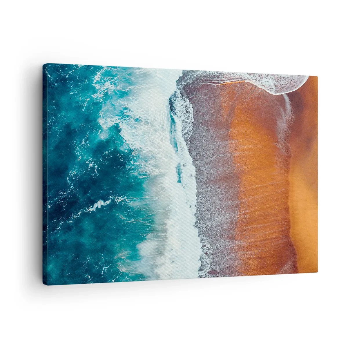 Obraz na plátne - Pohľad na oceánske vlny rozbíjajúce sa o zlatú pláž - 70x50cm - Dotyk oceánu - Moderná nástenná dekorácia do obývacej izby a spálne ARTTOR