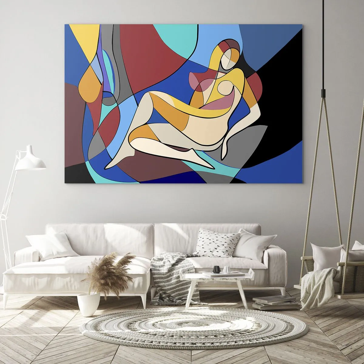 Obraz na skle - Kubistická žena v abstraktnej kompozícii - 70x50cm - Kubistický akt - Moderná nástenná dekorácia do obývacej izby a spálne ARTTOR