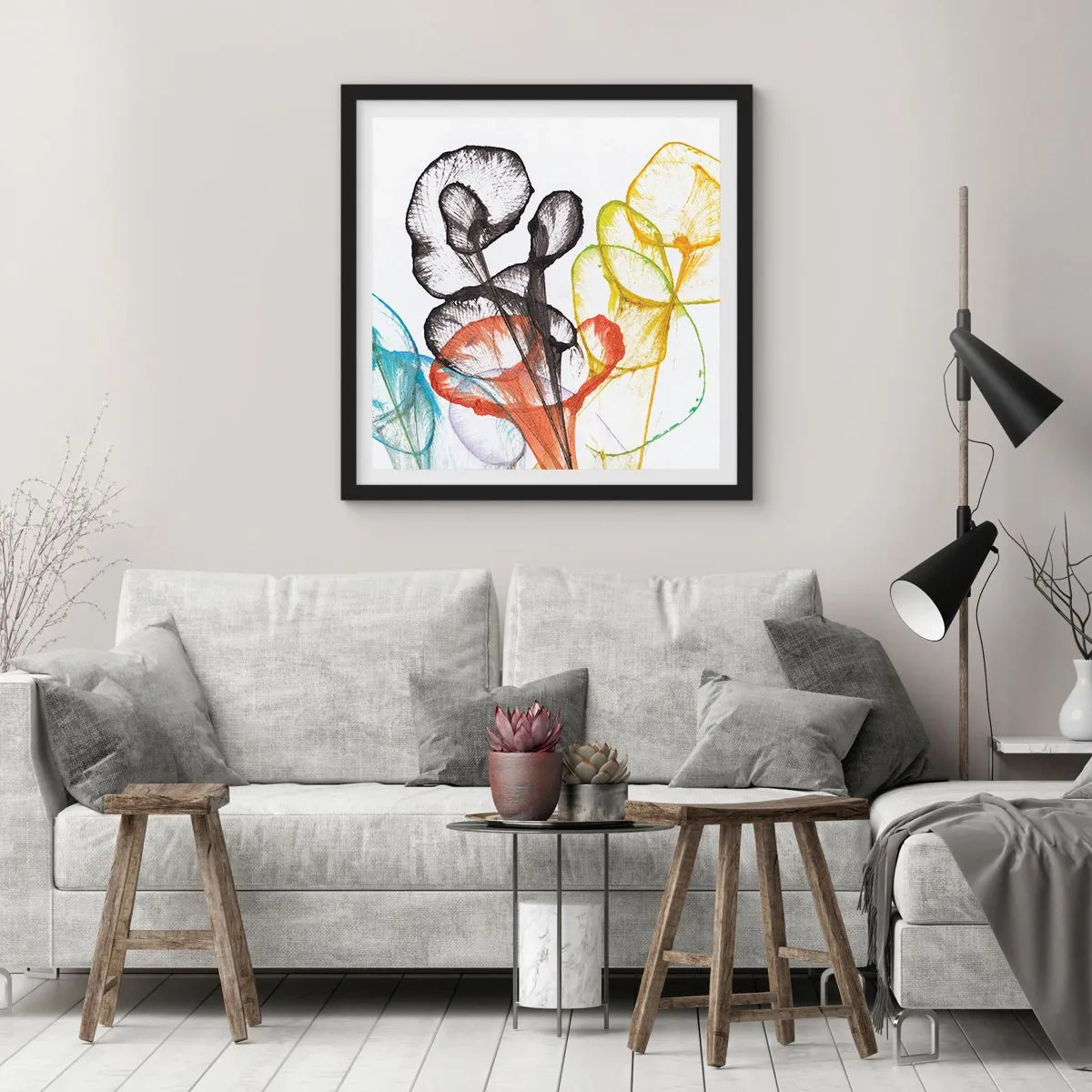 Plagát v čiernom ráme - Kvety s dušou - 60x60 cm