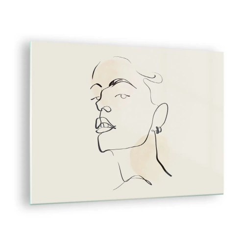 Obraz na skle - Portrét ženy v minimalistických líniách na svetlom pozadí - 70x50cm - Hrdý pohľad - Moderná nástenná dekorácia do obývacej izby a spálne ARTTOR
