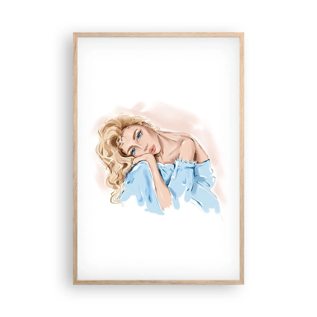 Plagát v ráme zo svetlého duba - Zasnená v modrej - 61x91 cm