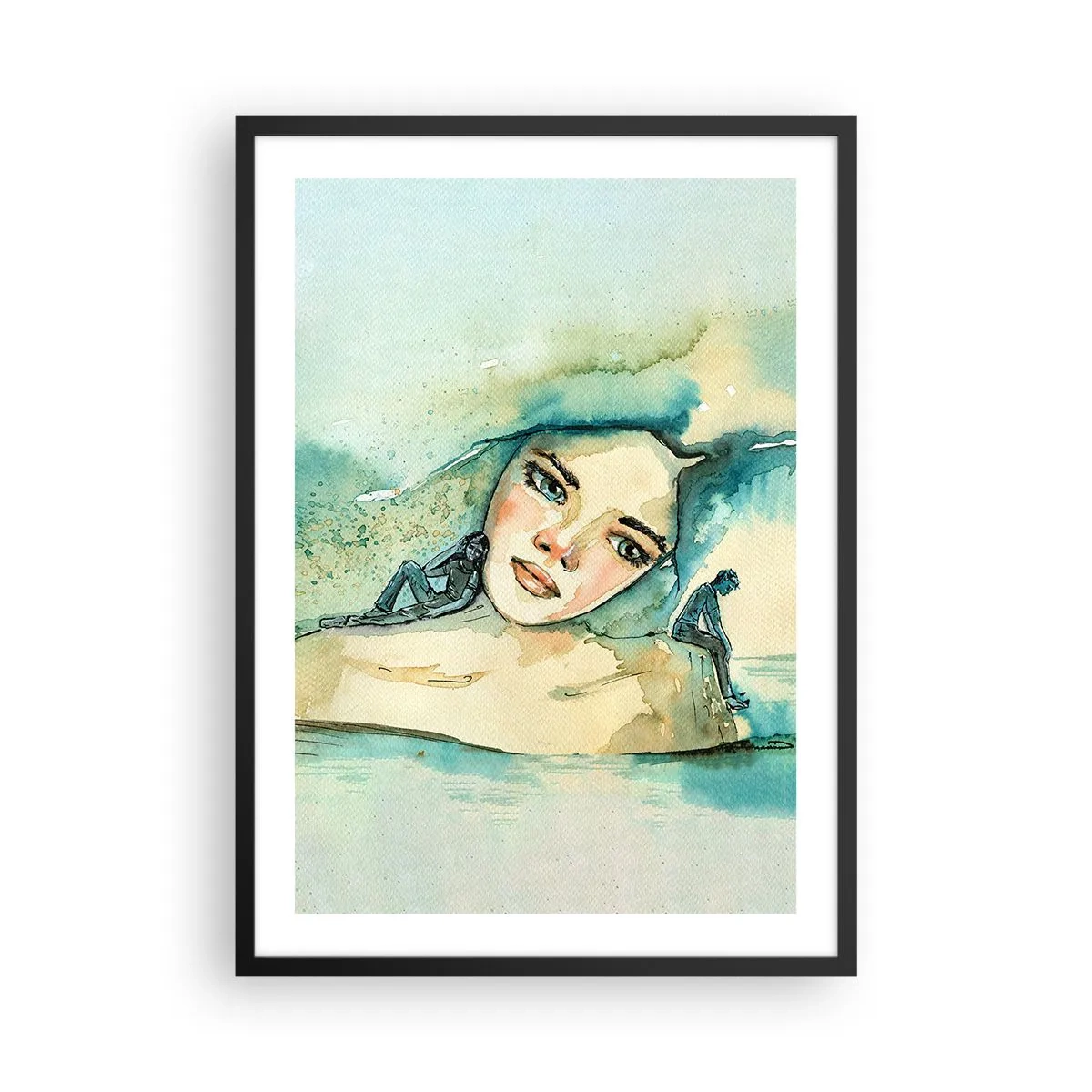 Plagát v čiernom ráme - Portrét ženy v umeleckom akvarelovom štýle - 50x70cm - Am I blue? - Moderná nástenná dekorácia do obývacej izby a spálne ARTTOR