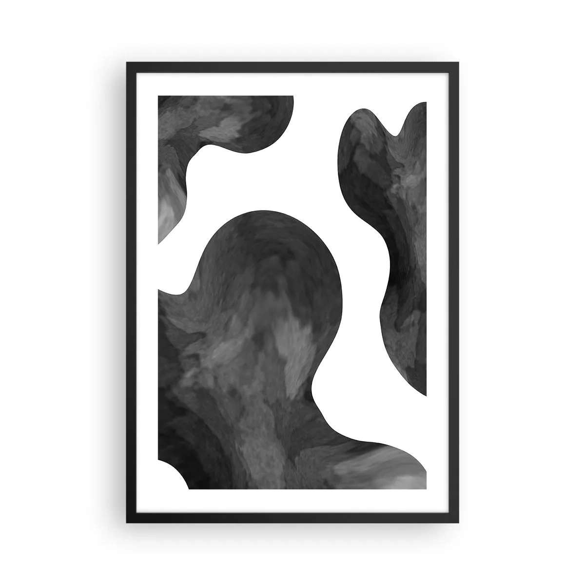 Plagát v čiernom ráme - Abstraktná kompozícia v čiernobielej farbe s organickými tvarmi - 50x70cm - Mliečna dráha - Moderná nástenná dekorácia do obývacej izby a spálne ARTTOR