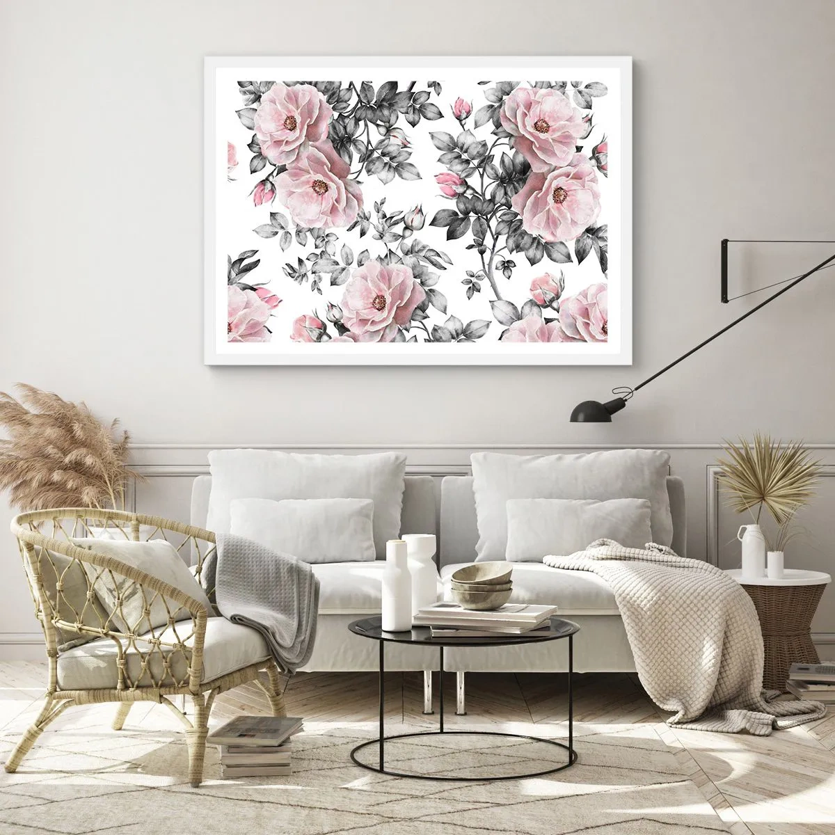 Plagát v bielom ráme - Stratiť sa v kvetoch ruží - 91x61 cm