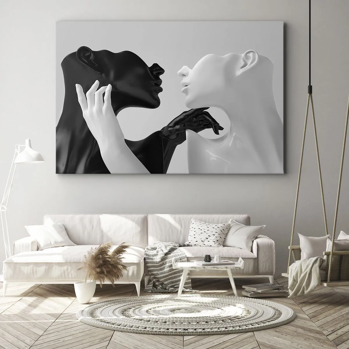 Obraz na plátne - Čiernobiele siluety v dynamickom detailnom zábere - 70x50cm - Príťažlivosť – túžba - Moderná nástenná dekorácia do obývacej izby a spálne ARTTOR
