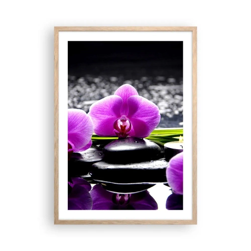 Plagát v ráme zo svetlého duba - Utopiť v tichu a pokoji - 50x70 cm