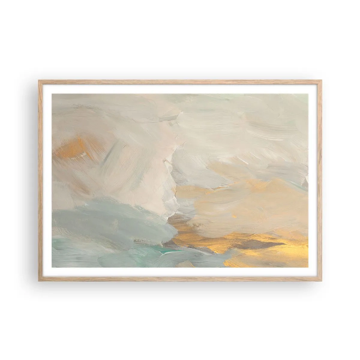 Plagát v ráme zo svetlého duba - Abstrakcia – krajina nehy - 100x70 cm