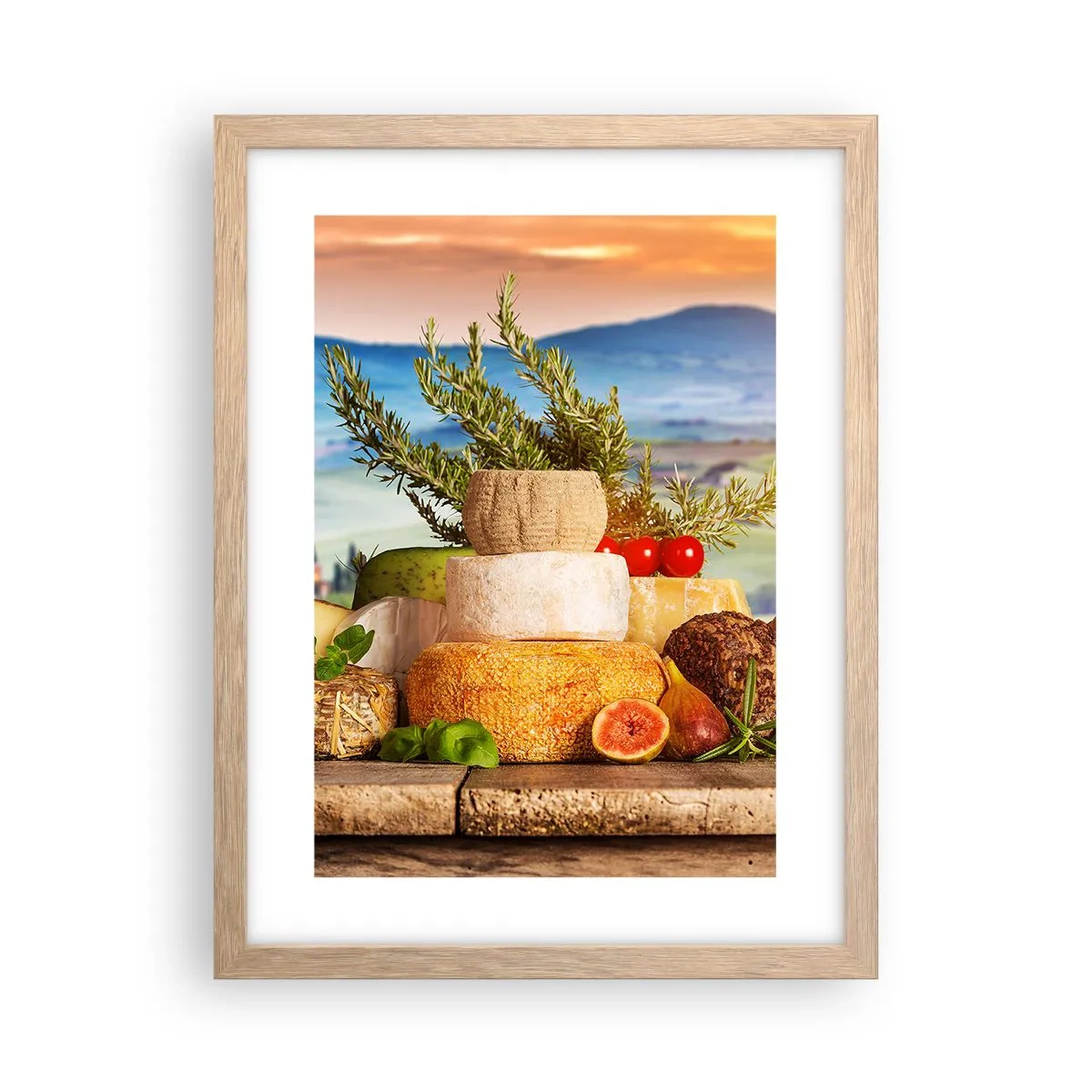 Plagát v ráme zo svetlého duba - Talianska radosť zo života - 30x40 cm