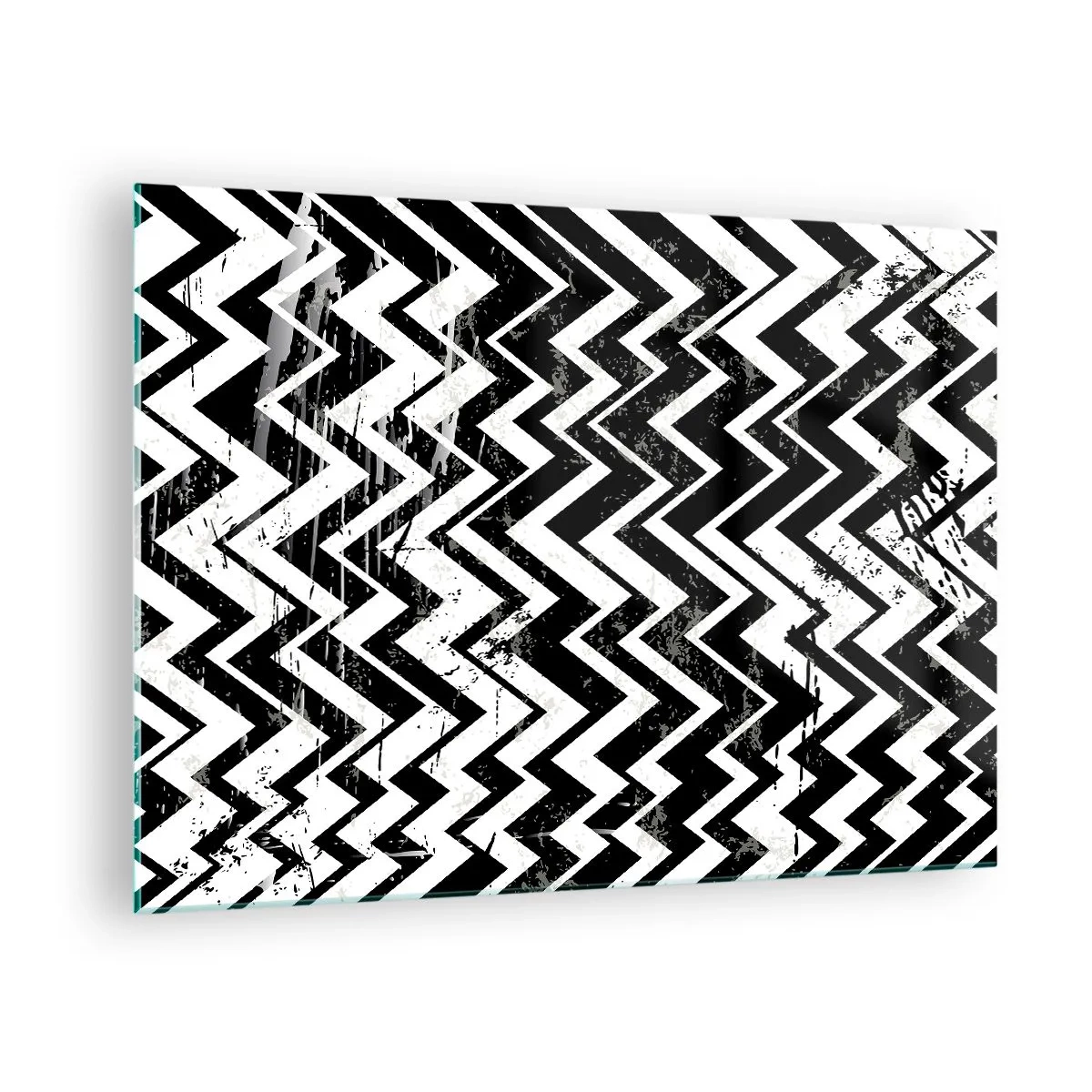 Obraz na skle - Čiernobiely cikcakový vzor s dynamickou kompozíciou a textúrou. - 70x50cm - Cik-biele, cik-čierne - Moderná nástenná dekorácia do obývacej izby a spálne ARTTOR