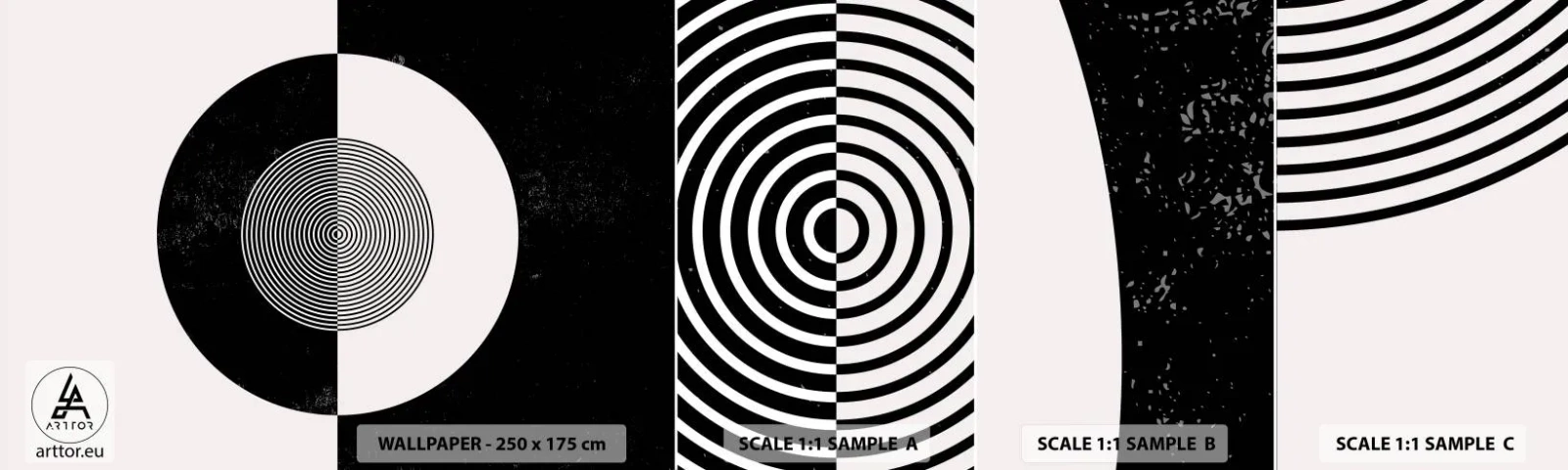 Vzorka samolepiacej fototapety Deluxe Sticker - Harmónia v čiernej a bielej - Abstrakcia, Kus, Čierna a biela - 100x30 cm