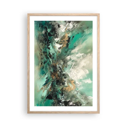 Plagát v ráme zo svetlého duba - Smaragdovočierne vlnobitie - 50x70 cm