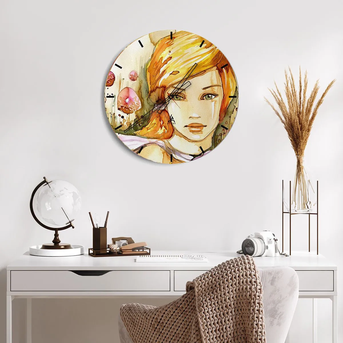 Nástenné hodiny - Smaragdový pohľad, ktorý utišuje hnev - 40x40 cm