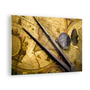 Obraz na skle - Stará mapa s kompasom a kružidlom - 70x50cm - Kde sú tie poklady? - Moderná nástenná dekorácia do obývacej izby a spálne ARTTOR