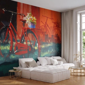 Fototapeta Standard Eco - I want to ride my bicycle - Vintage bicykel, Kvety v kvetináči, Výlet - 350x256 cm