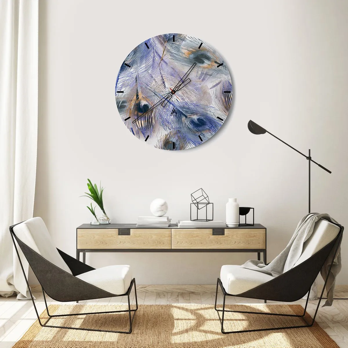 Nástenné hodiny - Kompozícia inšpirovaná pávími perami v umeleckom štýle - 30x30cm - Kompozícia pávieho oka - Moderná nástenná dekorácia do obývacej izby, kuchyne a spálne ARTTOR