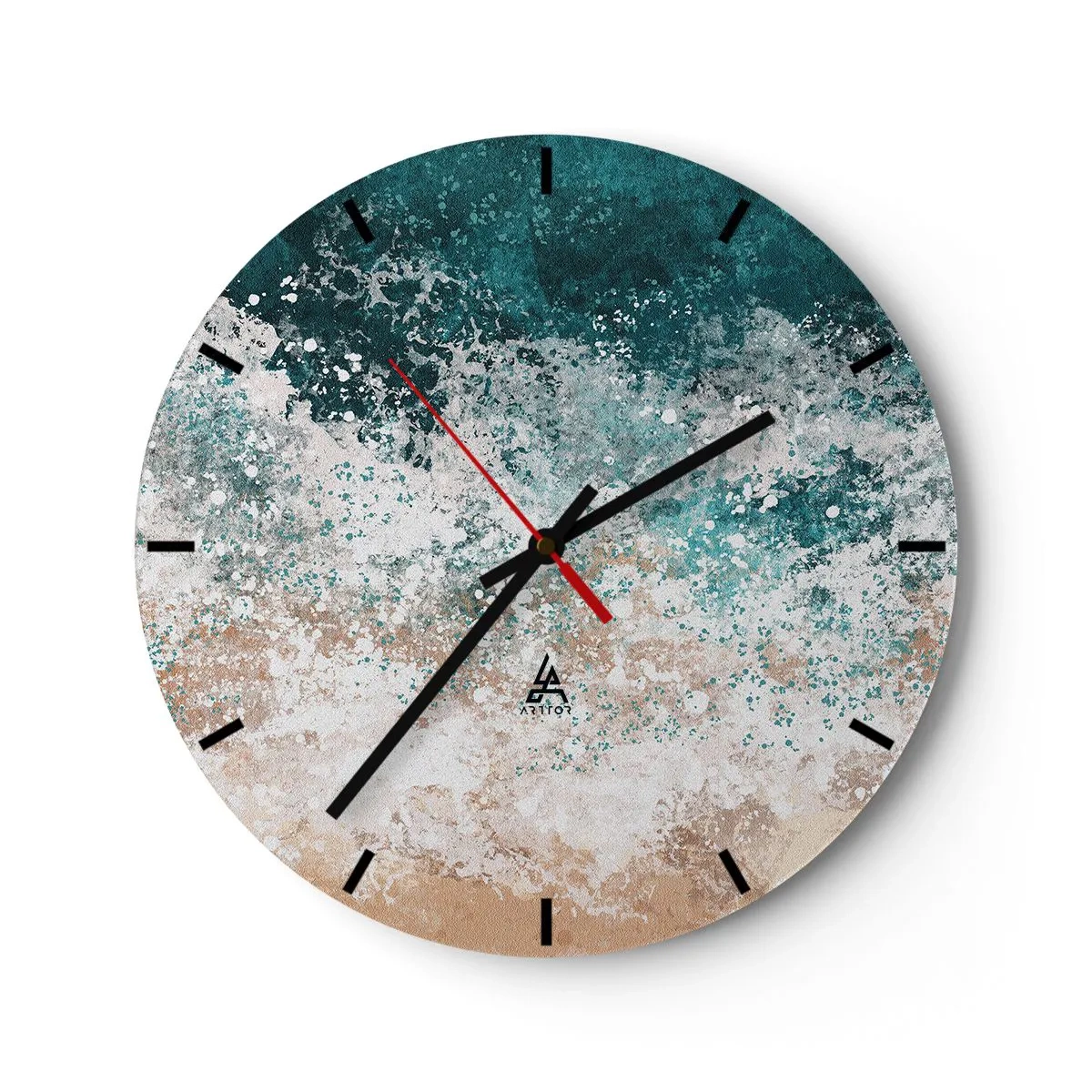 Nástenné hodiny - Abstraktné morské vlny v odtieňoch tyrkysovej a piesku - 30x30cm - Morské príbehy - Moderná nástenná dekorácia do obývacej izby, kuchyne a spálne ARTTOR