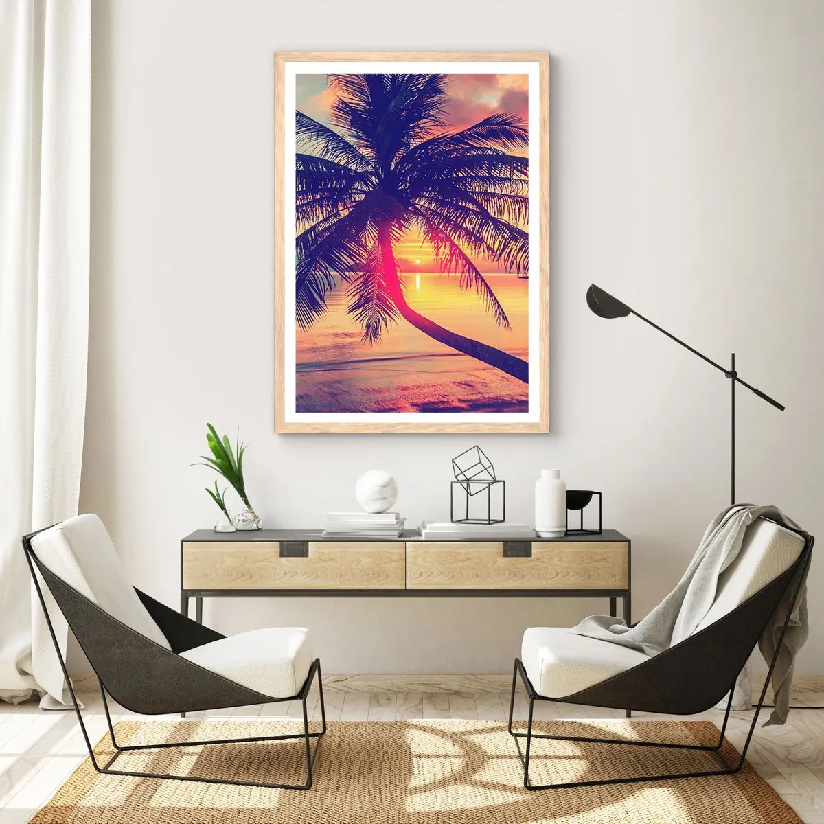 Plagát v ráme zo svetlého duba - Večer pod palmami - 70x100 cm