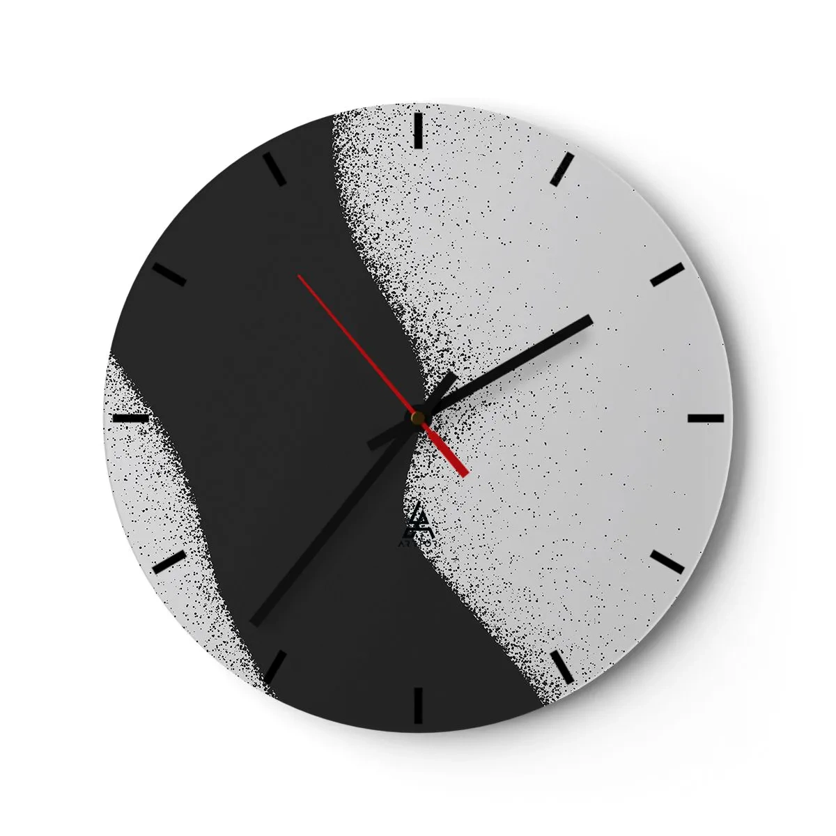 Nástenné hodiny - Čiernobiela abstrakcia s plynulým prechodom a zrnitým efektom - 30x30cm - Plynulá rovnováha - Moderná nástenná dekorácia do obývacej izby, kuchyne a spálne ARTTOR