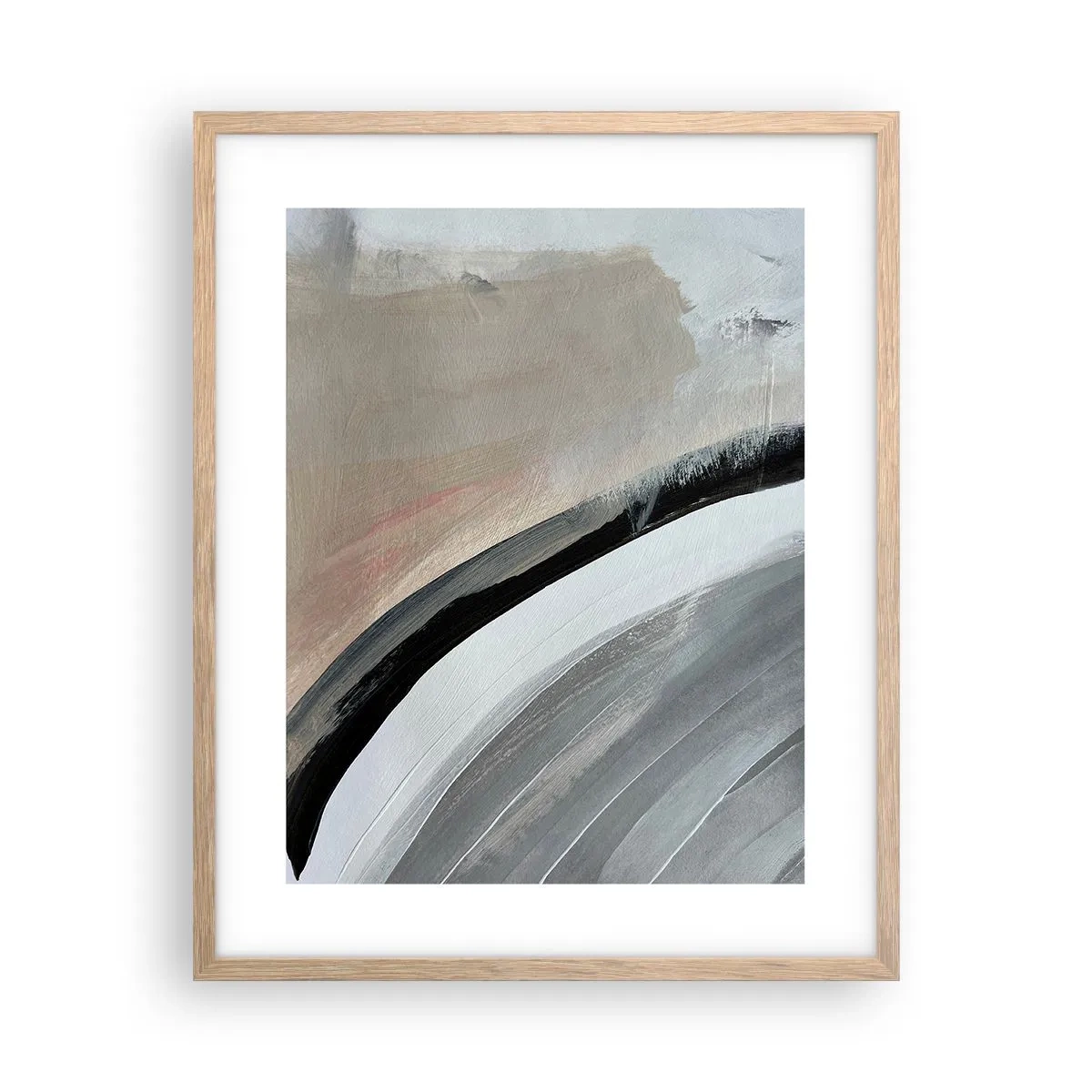 Plagát v ráme zo svetlého duba - Kompozícia: čierny a šedý oblúk - 40x50 cm