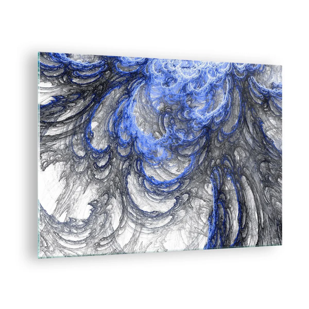 Obraz na skle - Dynamická abstrakcia v odtieňoch modrej a sivej - 70x50cm - Zrod vlny - Moderná nástenná dekorácia do obývacej izby a spálne ARTTOR