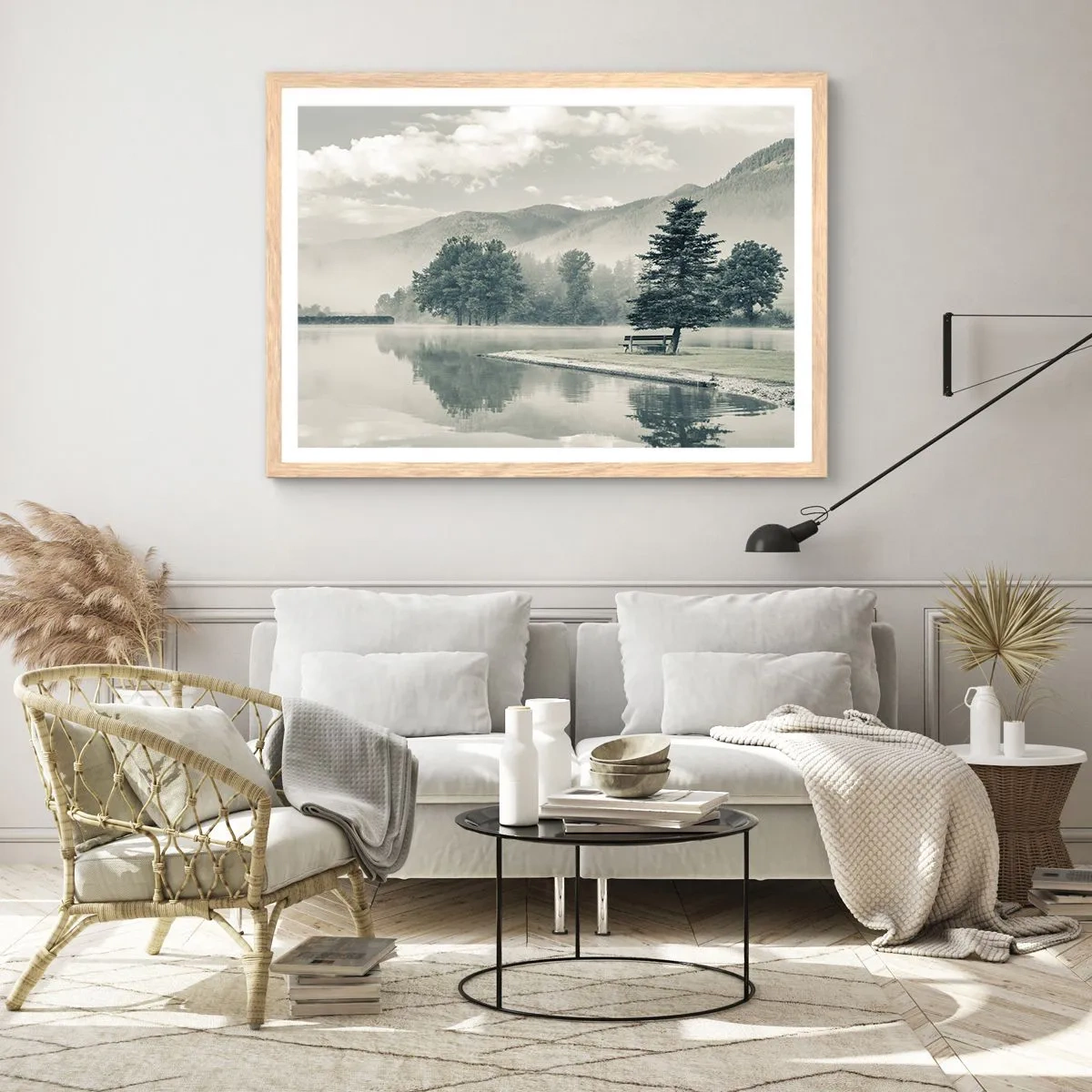 Plagát v ráme zo svetlého duba - Jazero ešte spí - 100x70 cm