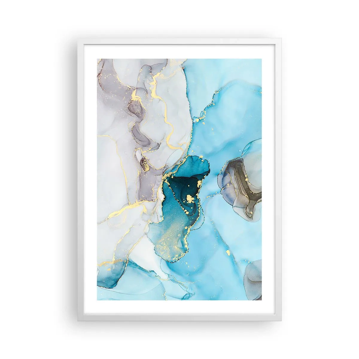 Plagát v bielom ráme - Štúdia o stretnutí šedej a tyrkysovej - 50x70 cm