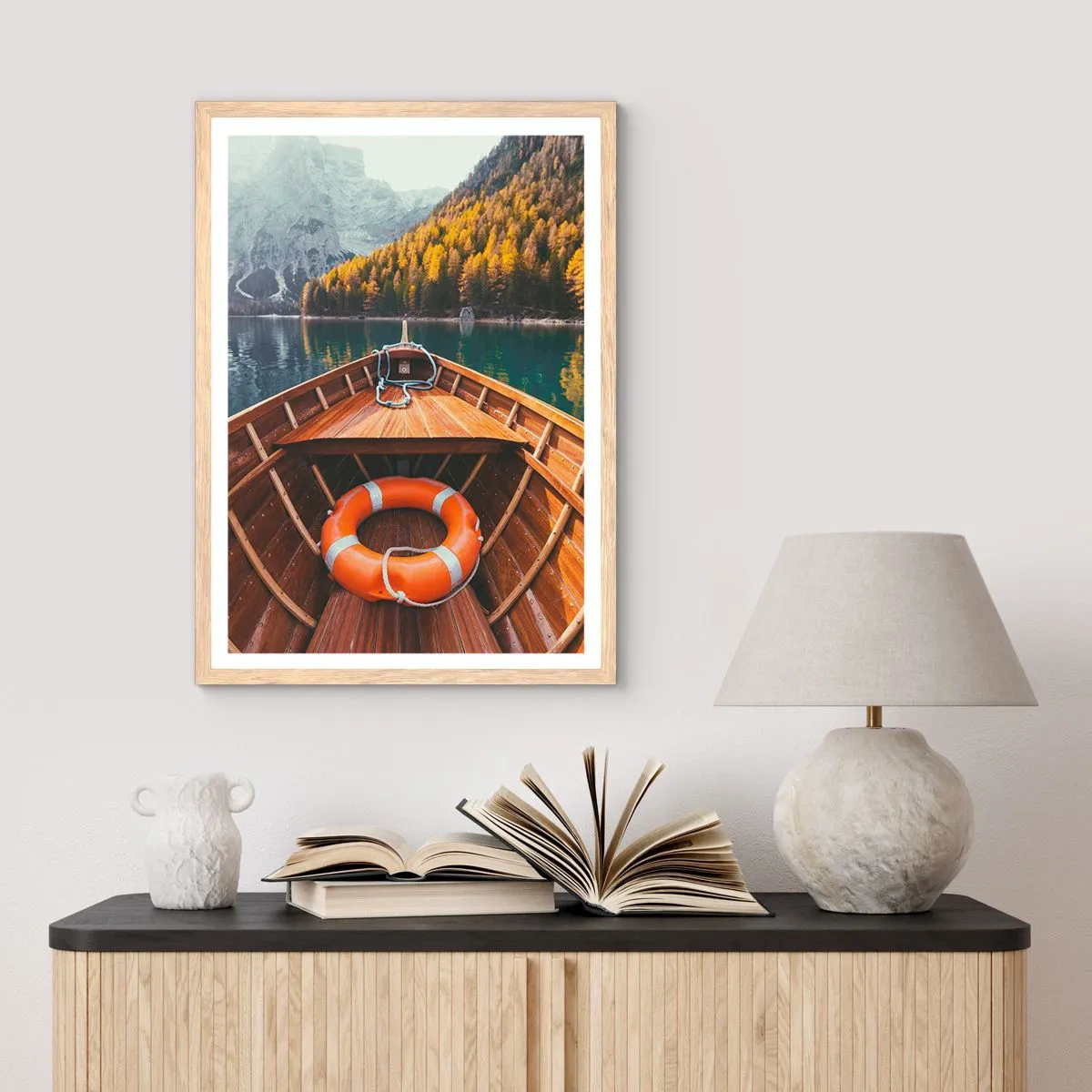 Plagát v ráme zo svetlého duba - Horská túra - 50x70 cm