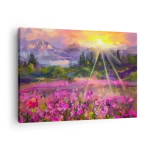 Obraz na plátne - Malebná lúka v lúčoch zapadajúceho slnka - 70x50cm - V údolí v starostlivosti slnka - Moderná nástenná dekorácia do obývacej izby a spálne ARTTOR