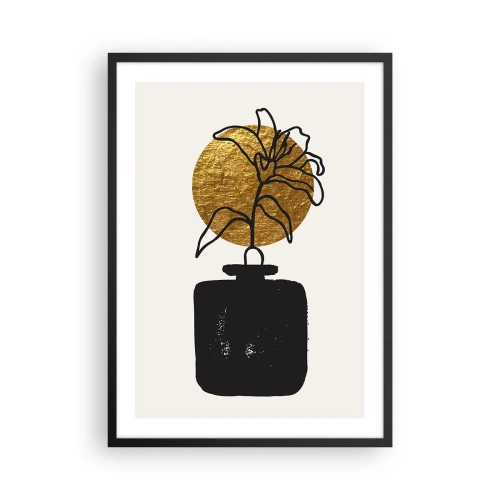 Plagát v čiernom ráme - Abstraktná kompozícia s kvetom a zlatým kruhom - 50x70cm - Krása, ktorá má cenu zlata - Moderná nástenná dekorácia do obývacej izby a spálne ARTTOR
