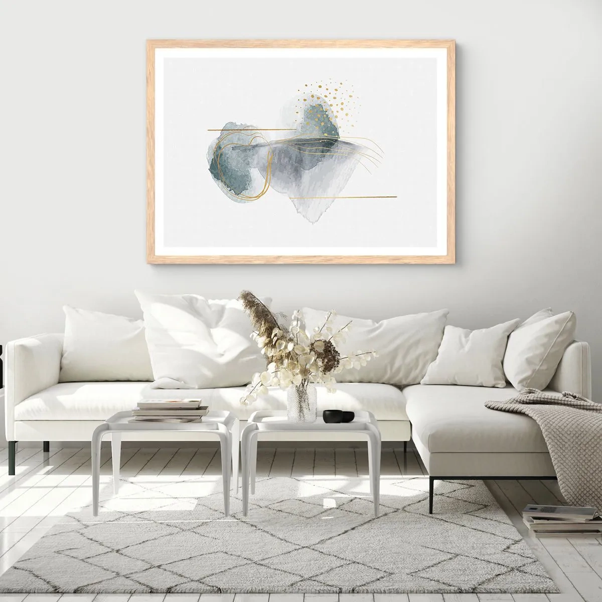 Plagát v ráme zo svetlého duba - O vzťahu medzi šedou a zlatou - 100x70 cm