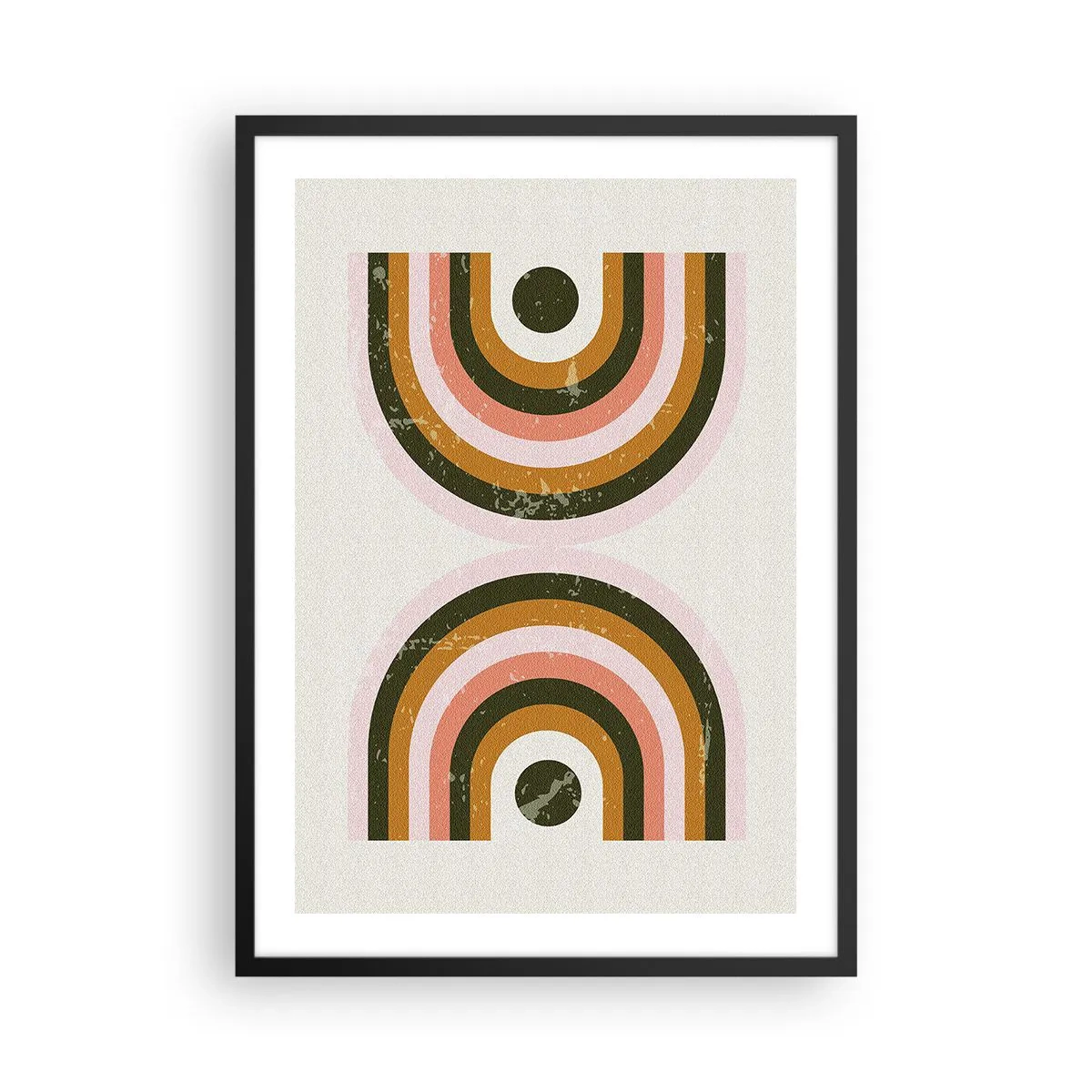 Plagát v čiernom ráme - Geometrická kompozícia v retro štýle - 50x70cm - Dvojitá abstrakcia - Moderná nástenná dekorácia do obývacej izby a spálne ARTTOR