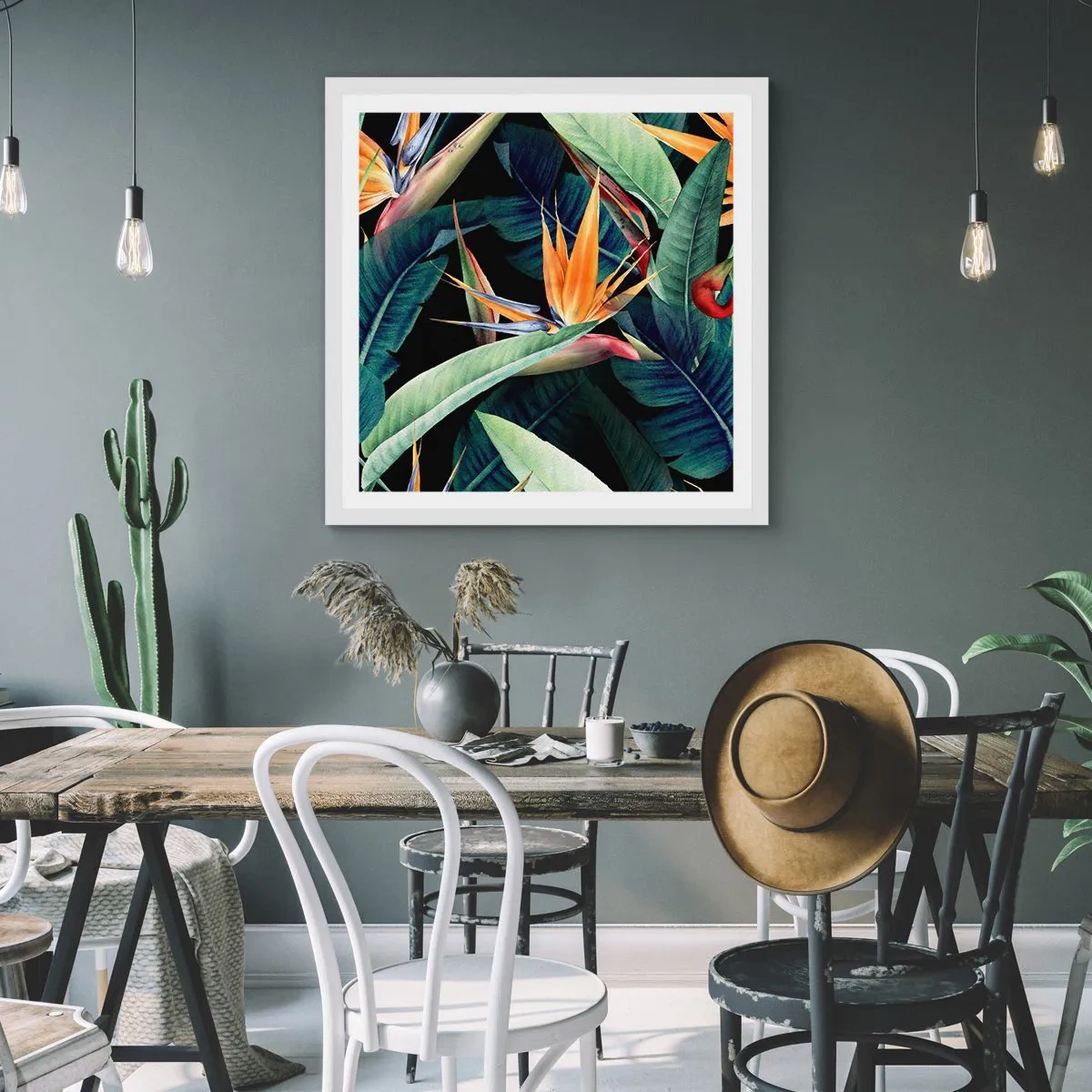 Plagát v bielom ráme - Plamenné kvety trópov - 30x30 cm