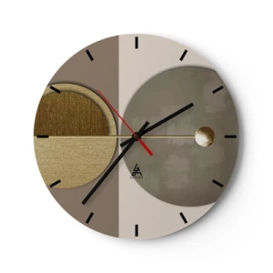 Nástenné hodiny - Zlaté a béžové geometrické tvary na kontrastnom pozadí - 30x30cm - Dokonalá rovnováha - Moderná nástenná dekorácia do obývacej izby, kuchyne a spálne ARTTOR
