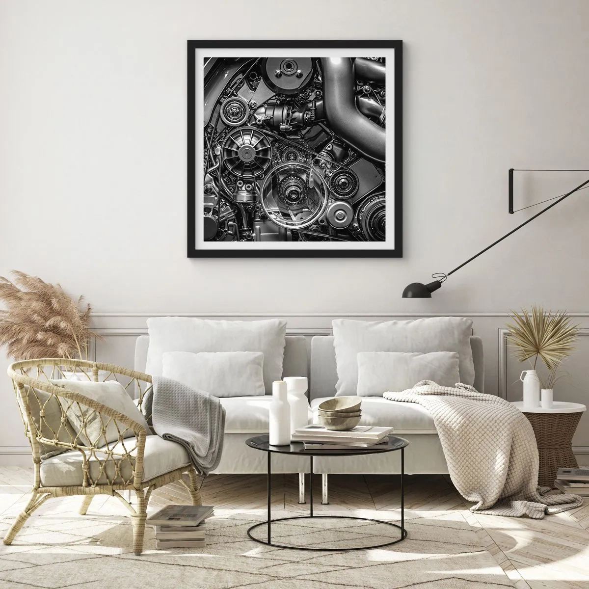 Plagát v čiernom ráme - Poézia mechaniky - 40x40 cm