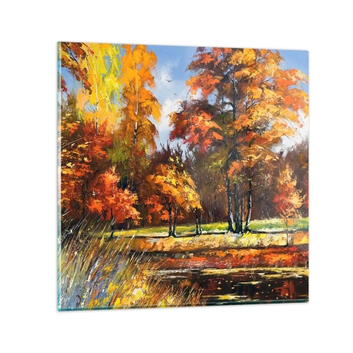 Obraz na skle - Krajinka v zlatej a hnedej - 60x60 cm