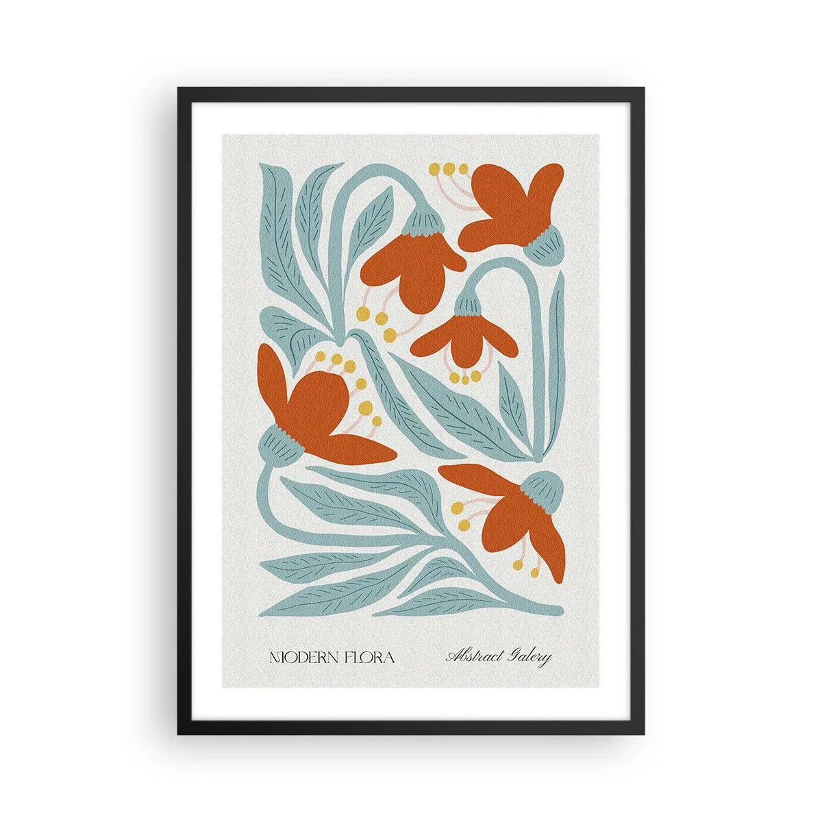 Plagát v čiernom ráme - Dekoratívne kvety v odtieňoch oranžovej a modrej - 50x70cm - K zemi, ku slnku - Moderná nástenná dekorácia do obývacej izby a spálne ARTTOR